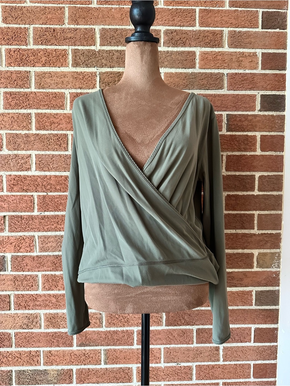 Lululemon Olive Wrap Front Deep V-Neck Long Sleeve Top Women's, Size M